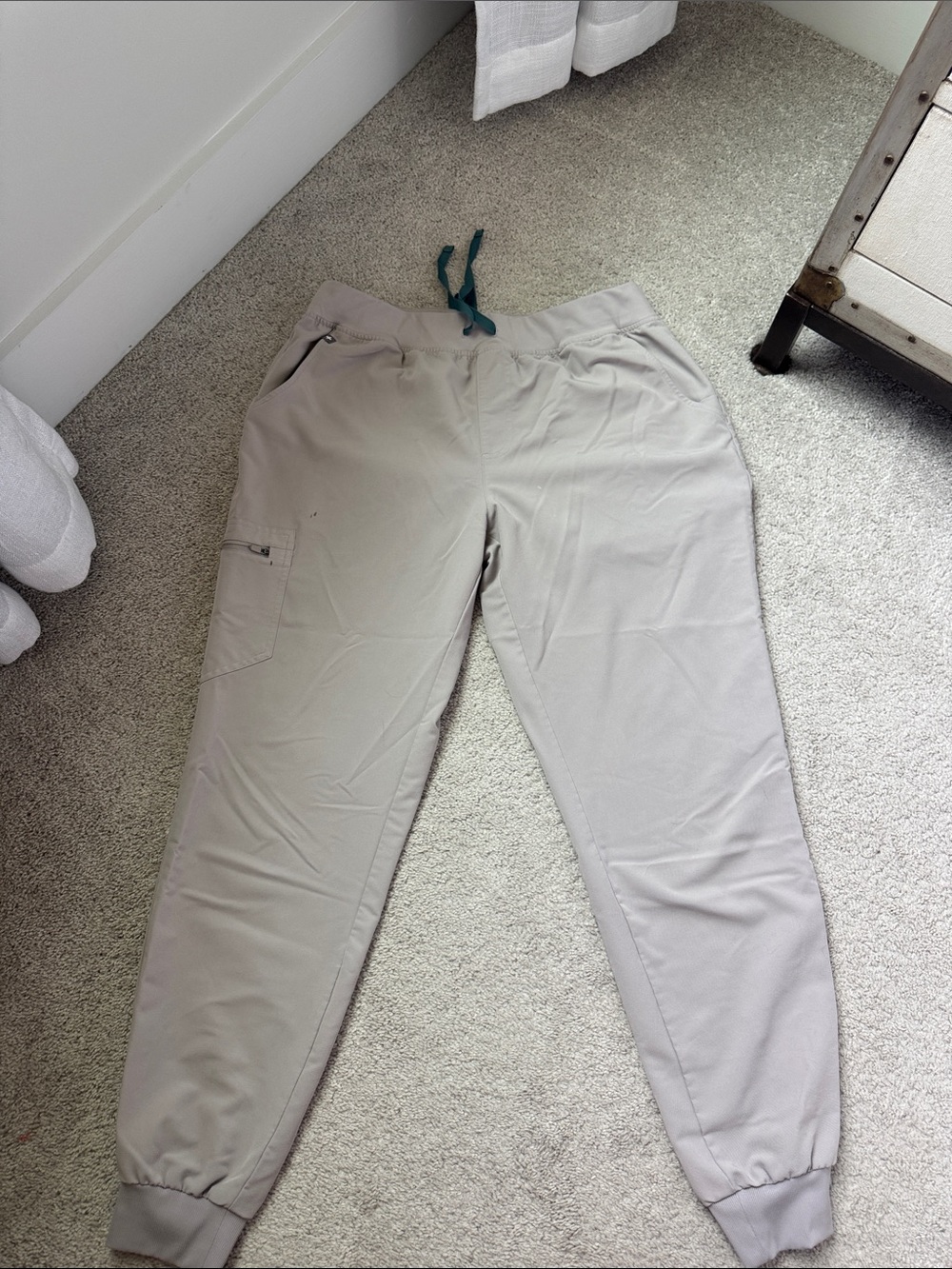 Figs Bone Color Women's Joggers with Teal Drawstring